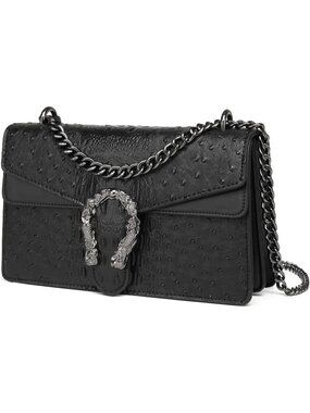 Women's Black Crossbody Rectangular Clutch Leather Chain Shoulder Handbags